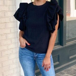 THML Kaia ruffle sleeve top in black size small